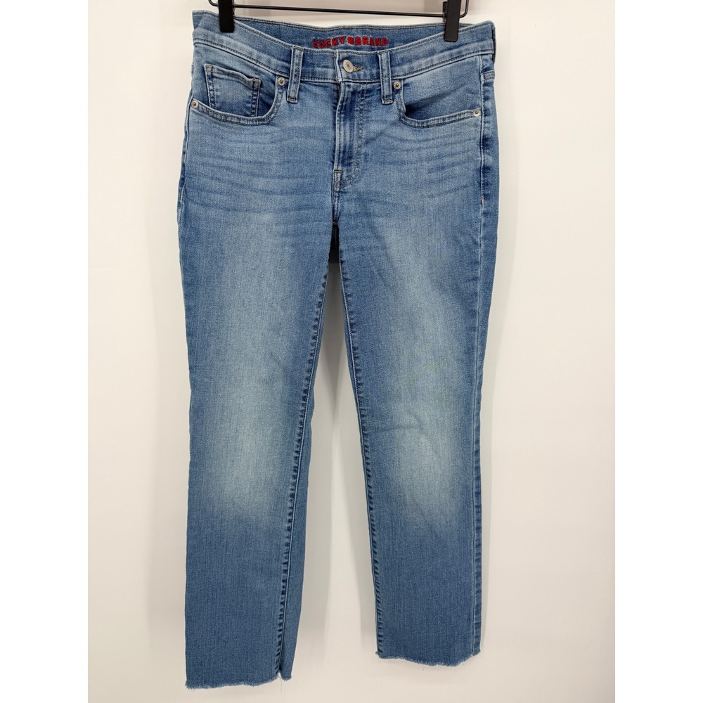 Lucky Brand Straight Leg Jeans Womens 29 Blue Excellent Raw Hem Mid Rise